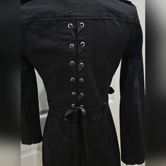 Hot Topic Royal Bones by Tripp Black Double Breasted Corset Back Jacket Trench S - Picture 5 of 11